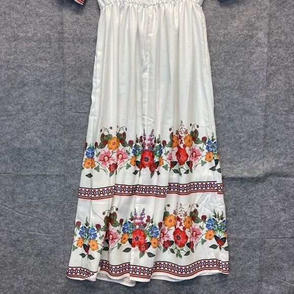 NWT Emery Rose Dress Women's Small White Floral Boho Short Sleeve A-Line V-Neck - Picture 12 of 16